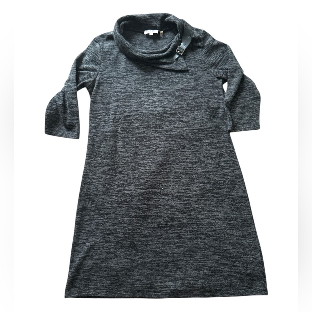 Gray Cowl Neck Sweater Dress 3/4 sleeves neckline details womens